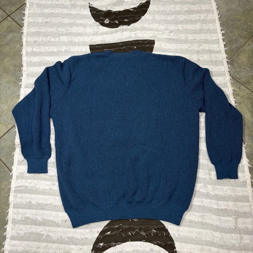 Andean Sweater Mens L Blue 100% Alpaca V Neck Knit Peru Grandpacore Golf Luxury - Picture 10 of 10
